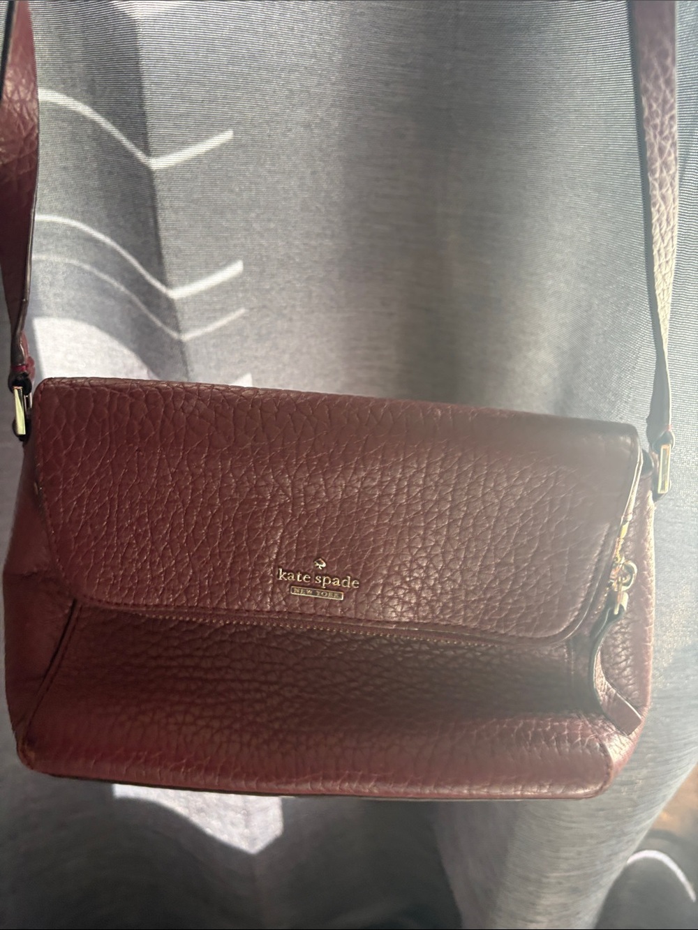 kate spade Pebbled Leather Crossbody in Burgundy